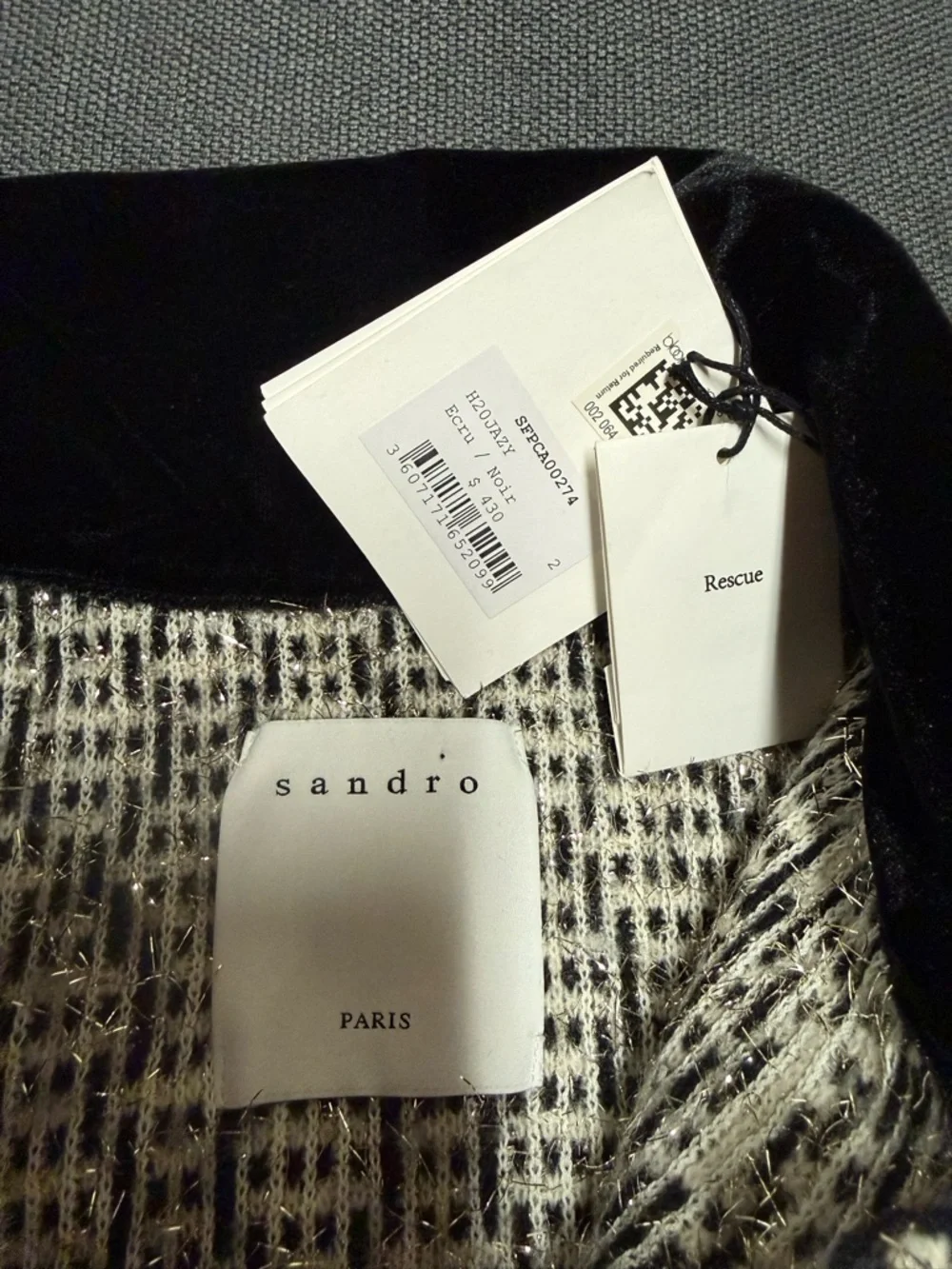 Sandro Jazy Contrast Collar Wool-Lurex Tweed Jacket , NWT - Picture 7 of 11